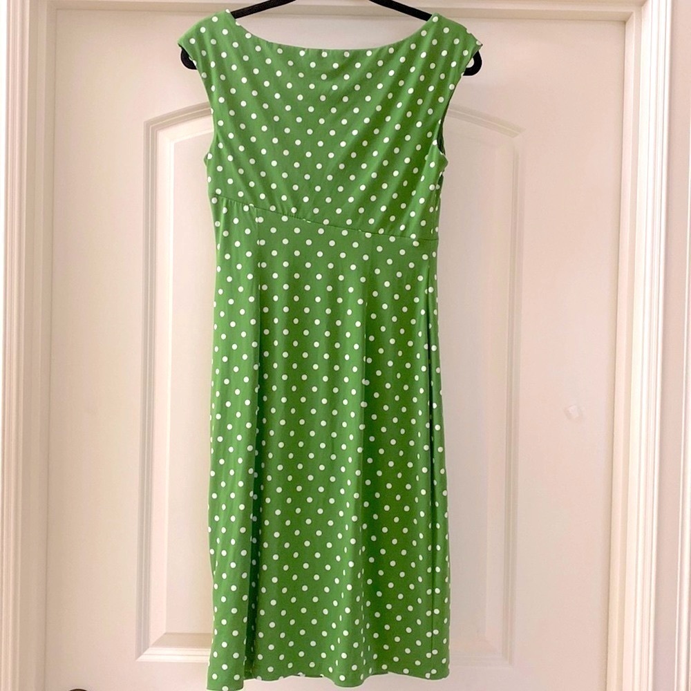 Faux Wrap Dress Women’s 6 Kelly Green/White polka dot Ruched stretchy Career - Picture 2 of 7